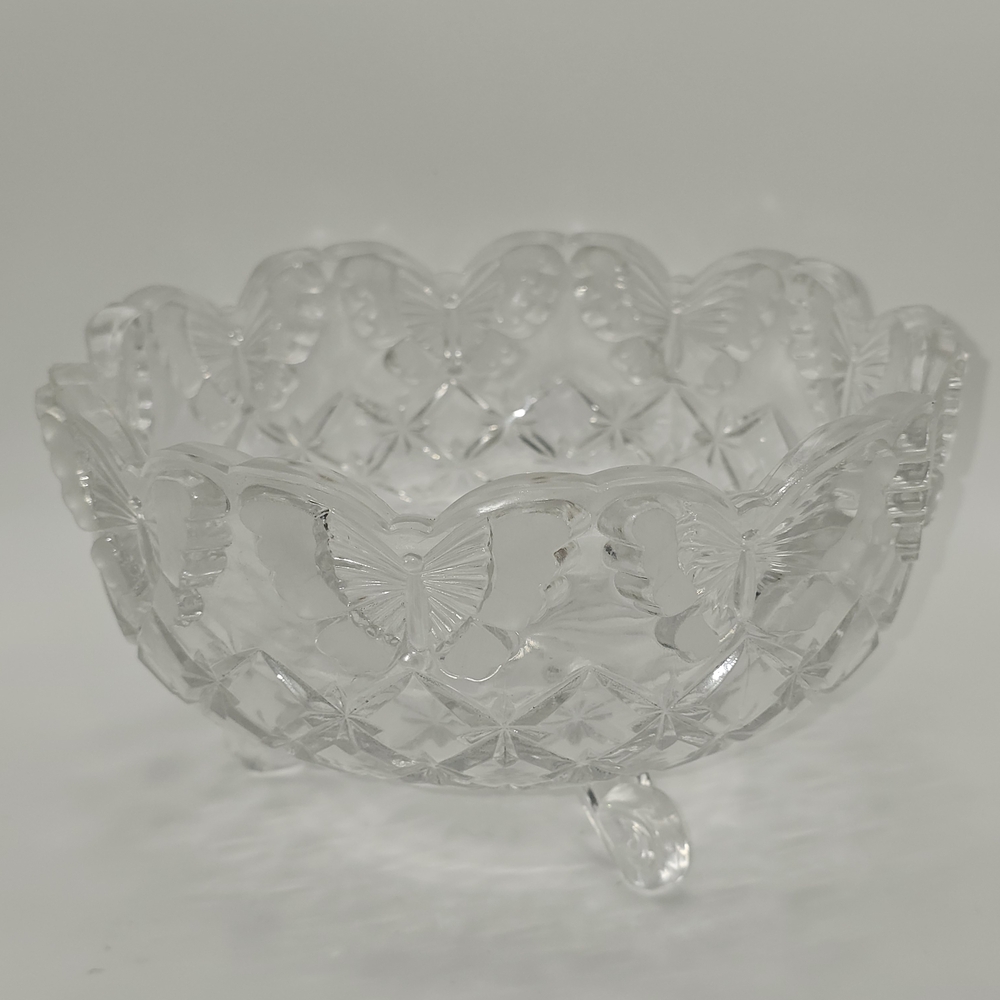 Vintage HOFBAUER 1985 German Leaded Crystal Footed Butterfly Bowl ‎ 8